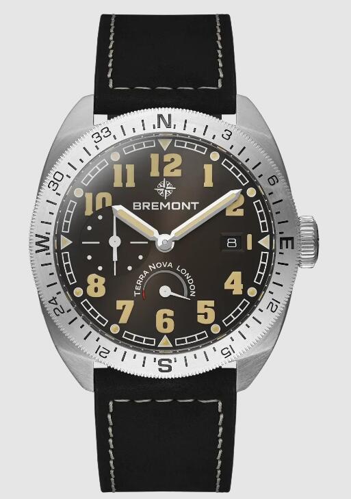 Best Bremont Terra Nova 40.5 Turning Bezel Power Reserve Brown Dial leather strap Replica Watch